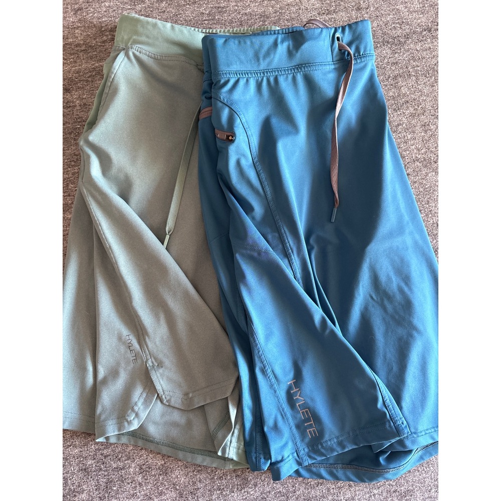 Lot of 2 Hylete Mens Athletic Training Shorts XXL Sage Green Slate Blue Gym